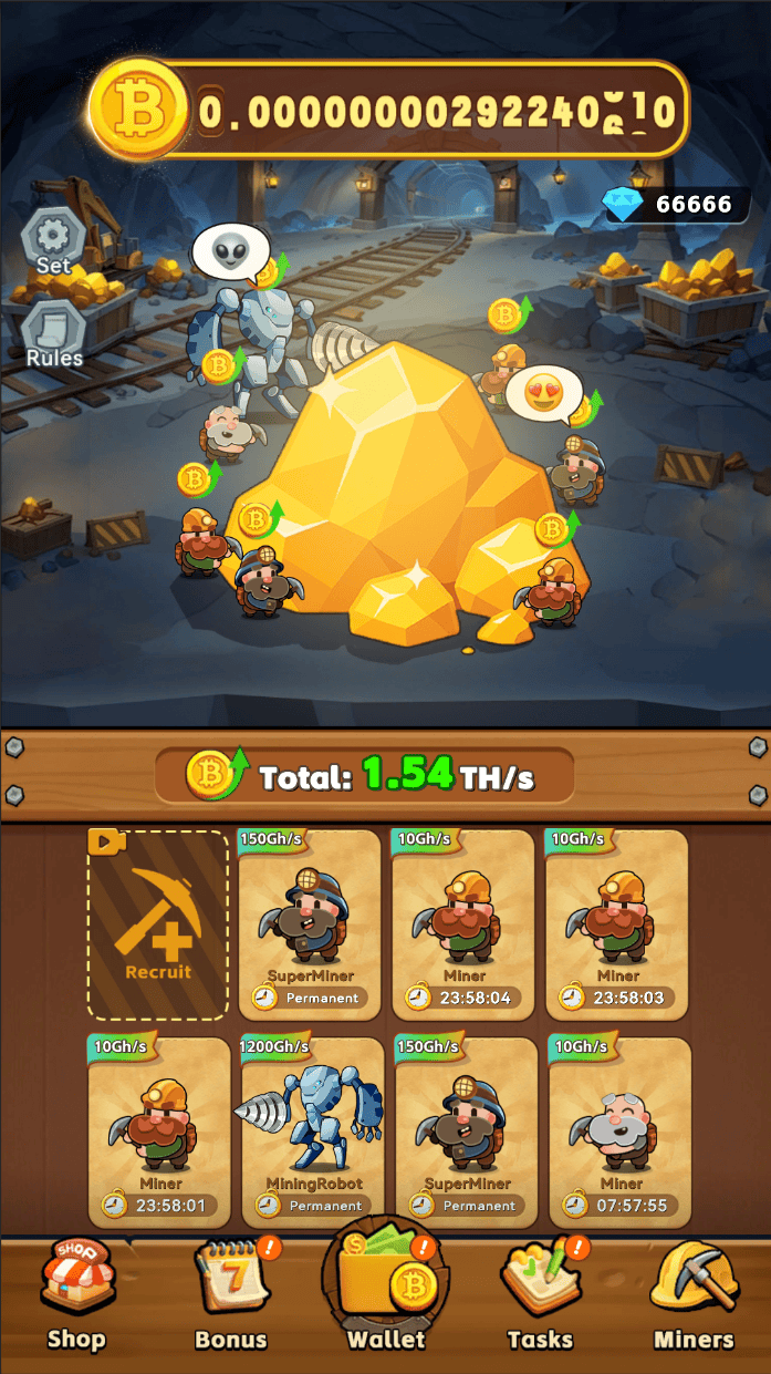 Bitcoin Miner mine screen screenshot